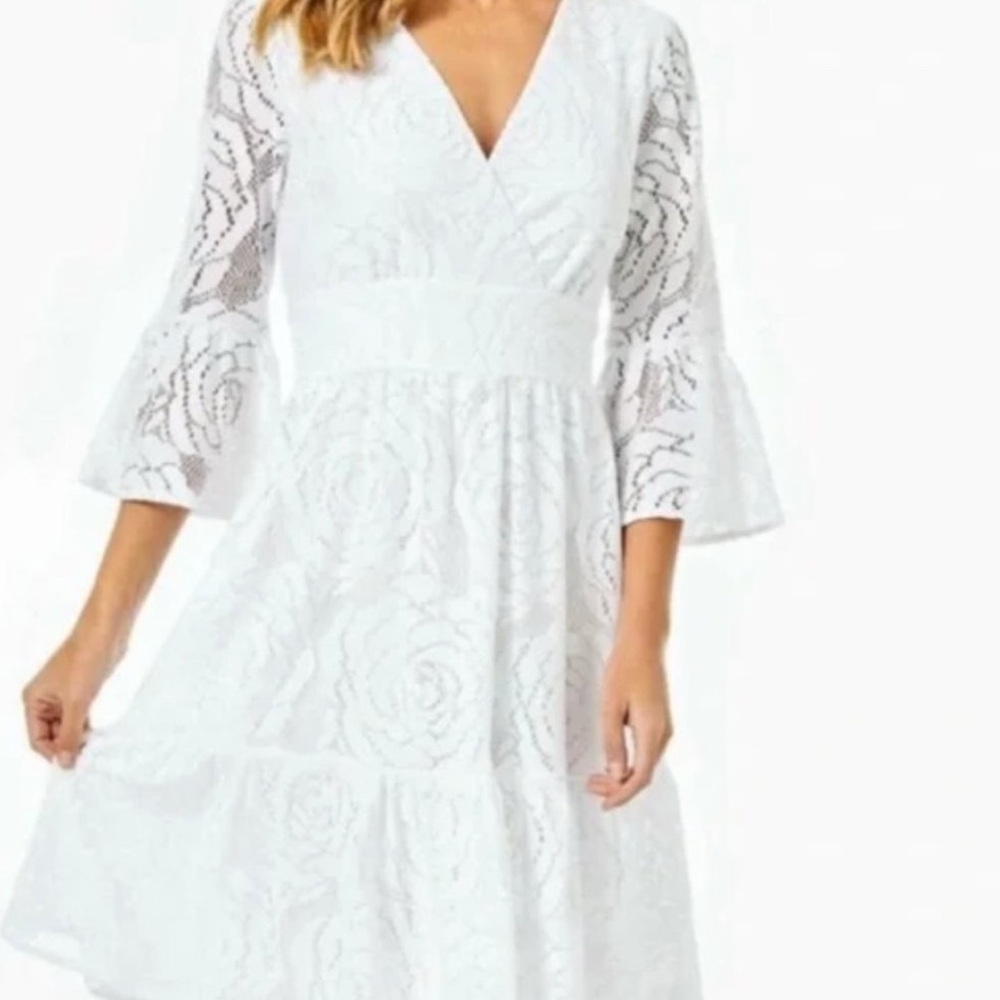 Lilly Pulitzer White Bell Sleeve V-Neck Sundress
